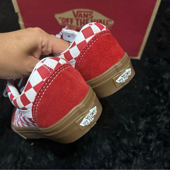 VANS old skool checkerboard red white lace up shoes sneakers women’s 8 new - Picture 4 of 7